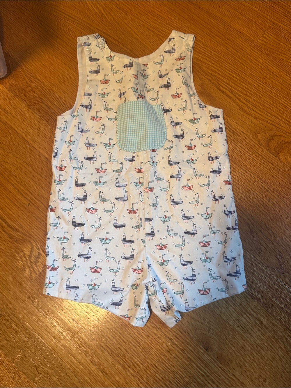James & Lottie Boys' White Sailboat Print One-Piece Romper
